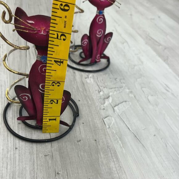 Vintage Metal Glass Whimsical Pink Swirl Cat Test Tube Bud Vase Set - Picture 6 of 8